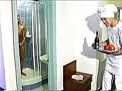 Sexy girl orders food from her room and gets the cock huh cook